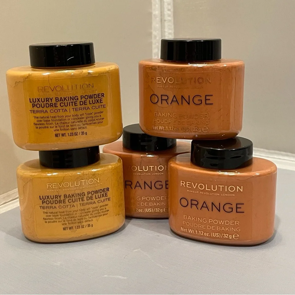 New Lot of 5 Revolution Makeup Baking Face Setting Powder Orange & Terra Cotta!